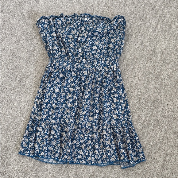 SHEIN Dresses & Skirts - Floral Blue Strapless Dress